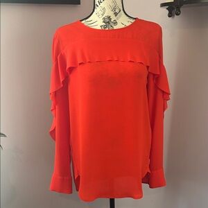 Banana Republic Vibrant Redish/Orange Ruffle Blouse